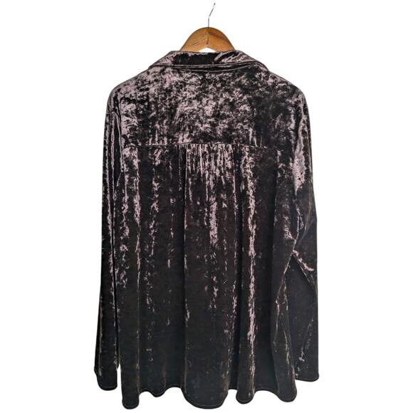 Andree by Unit Velvet Embroidered Floral Tunic Top 1X Brown Button Roll Tab Sl - Picture 8 of 11